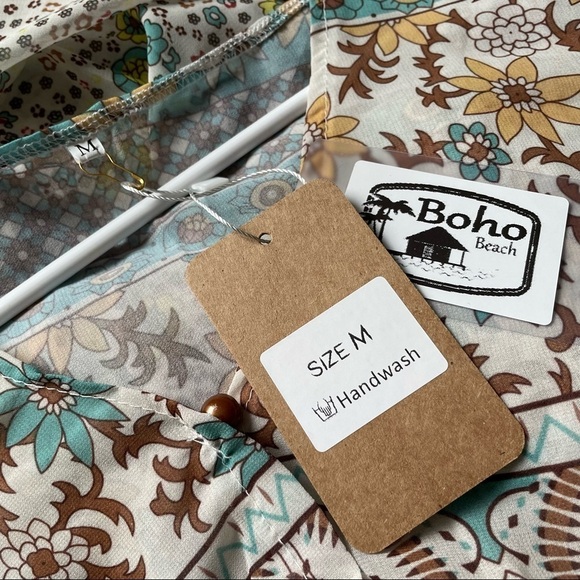 M- NWT Boho Beach Maxi Dress Semi Sheer Colorful Design Coverup Dress V-Neck - Picture 6 of 6